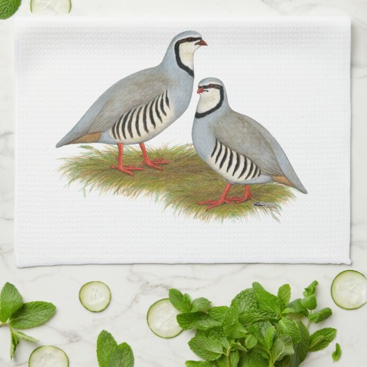 Chukar Partridge Pair Theedoek (Gevouwen)