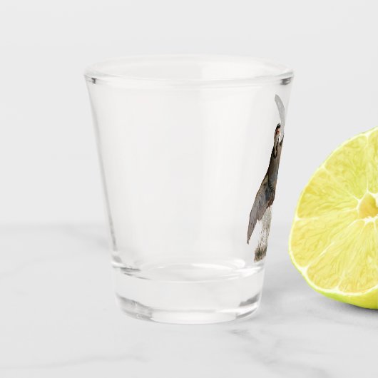 Chukar patrijs, kunst shot glas (Links)