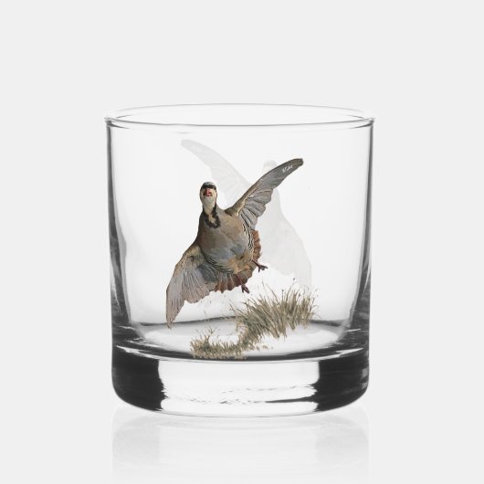Chukar patrijs, kunst whisky glas (Voorkant)