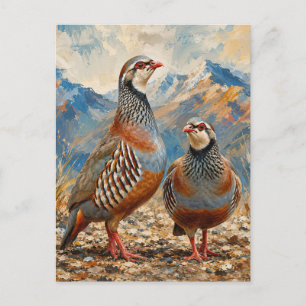 Chukar Patrijzen Paar Kunst Feestdagenkaart