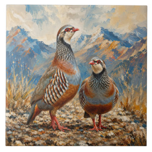 Chukar Patrijzen Paar Kunst Tegeltje