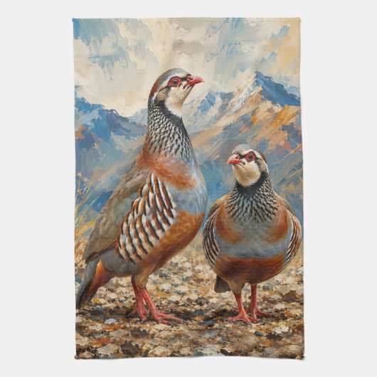 Chukar Patrijzen Paar Kunst  Theedoek (Verticaal)