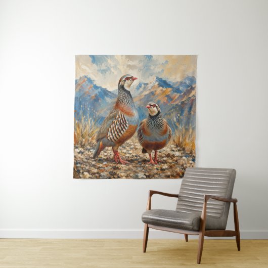 Chukar Patrijzen Paar Kunst Wandkleed (In situ)