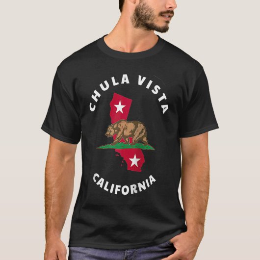 Chula Vista California CA Flag and Bear Badge Souv T-shirt (Voorkant)