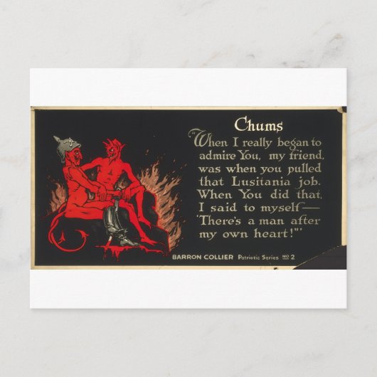 Chums World War I Lusitania Devil Cartoon Briefkaart (Voorkant)