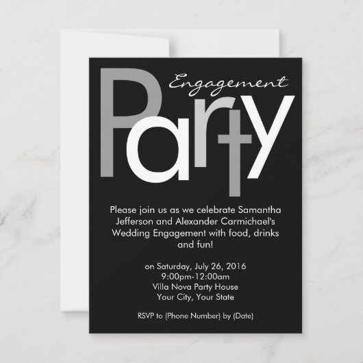 Chunky Black and White Engagement Party Uitnodigin Kaart (Voorkant)