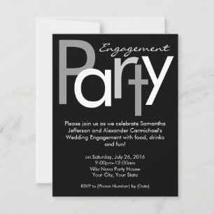 Chunky Black and White Engagement Party Uitnodigin Kaart