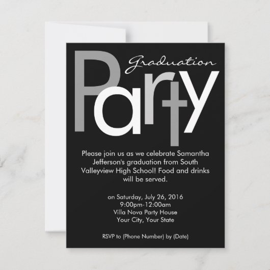 Chunky Black and White Graduparty Invitation Kaart (Voorkant)