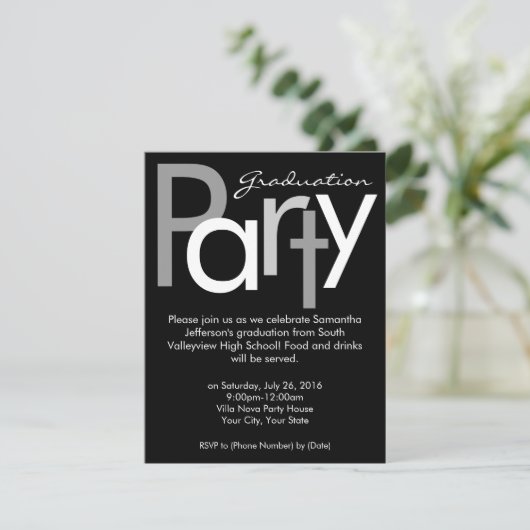 Chunky Black and White Graduparty Invitation Kaart (Staand voorkant)