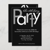 Chunky Black and White Verjaardagsfeestuitnodiging Kaart (Voorkant / Achterkant)