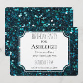 Chunky Blauwgroen Blue Faux Glitter verjaardag Kaart (Voorkant / Achterkant)