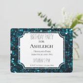 Chunky Blauwgroen Blue Faux Glitter verjaardag Kaart (Staand voorkant)