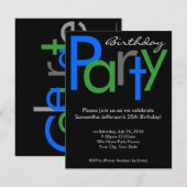 Chunky Block Blauw Zwart Verjaardagsfeestuitnodigi Kaart (Voorkant / Achterkant)