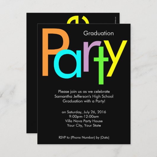 Chunky Block Colors Graduation Party Invitation Kaart (Voorkant / Achterkant)
