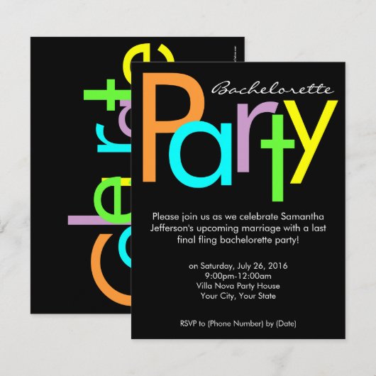 Chunky Block Kleuren Bachelorette Party Uitnodigin Kaart (Voorkant / Achterkant)