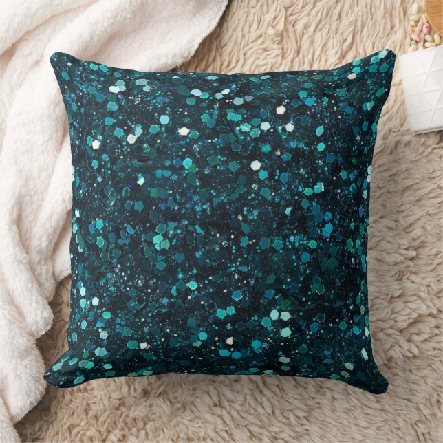 Chunky Blue Aqua Glitz Glitter Kerstmis Kussen (Deken)