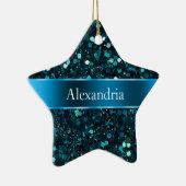 Chunky Blue Aqua Glitz Glitter Kerstnaam Keramisch Ornament (Rechts)