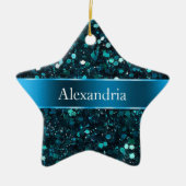 Chunky Blue Aqua Glitz Glitter Kerstnaam Keramisch Ornament (Voorkant)