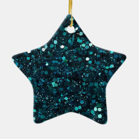 Chunky Blue Aqua Glitz Glitter Kerstnaam Keramisch Ornament (Achterkant)