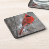 Chunky Bright Red Male Kardinaal in wintersneeuw Bier Onderzetter (Linkerzijde)
