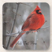 Chunky Bright Red Male Kardinaal in wintersneeuw Bier Onderzetter (Voorkant)