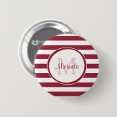 Chunky Deep Red Stripes Simple Monogram and Name Ronde Button 5,7 Cm (Voorkant /achterkant)