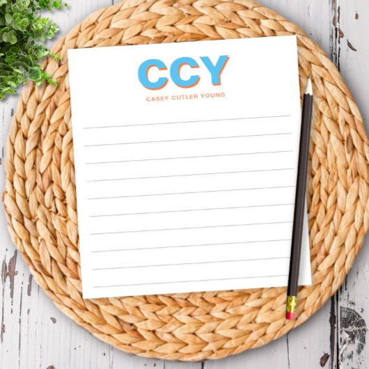 Chunky Initialen Blue en Oranje, persoonlijk gelin Notitieblok