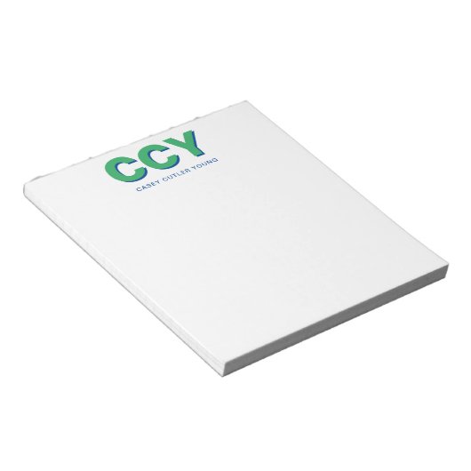 Chunky Initialen Groen en Blauw Gepersonaliseerd Notitieblok (Schuin)