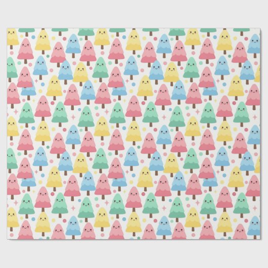 Chunky Kawaii Pastel Pine Trees Seamless Wrapping  Cadeaupapier (Vlak)