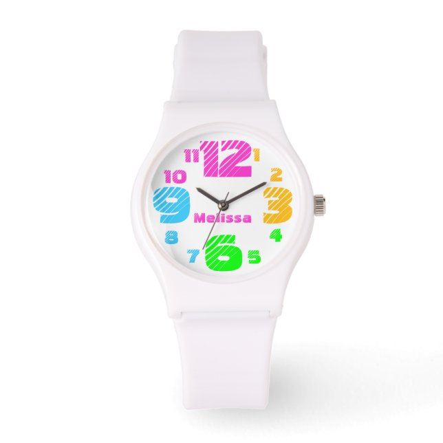 Chunky Neon Numbers Vrouwen White Watch Horloge (Voorkant)