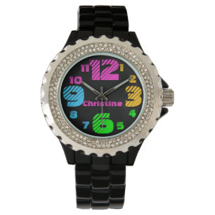 Chunky Neon Nummers Vrouwen Zwart Horloge