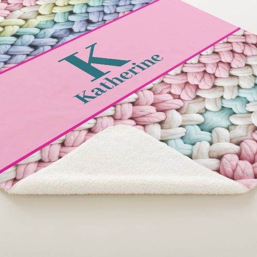 Chunky Pastel Knit Monogram Custom Name Gift Sherpa Deken (3/4)