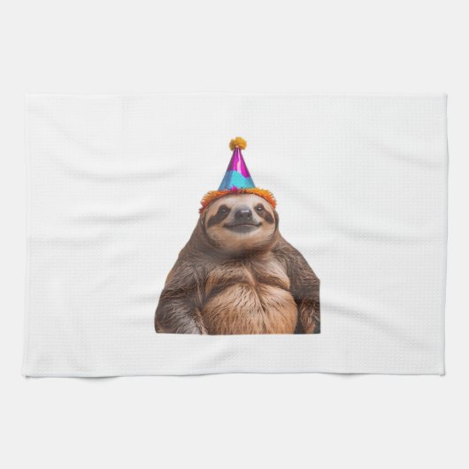 Chunky Sloth birthday party hat gift funny meme pr Theedoek (Horizontaal)