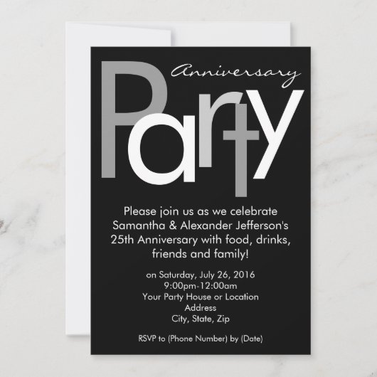 Chunky Zwart / Wit Jubileum Party Invitation Kaart (Voorkant)