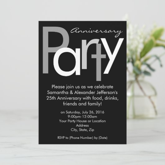 Chunky Zwart / Wit Jubileum Party Invitation Kaart (Staand voorkant)