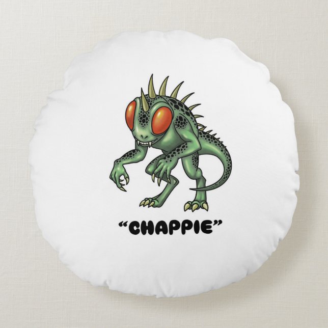 Chupacabra "Chappie" Cryptid Rond Kussen (Voorkant)