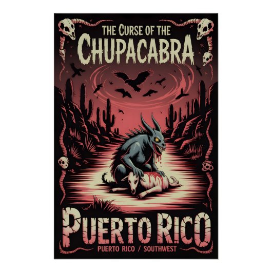 Chupacabra Cryptid Horror Woestijn Monster Kunst Perfect Poster (Voorkant)