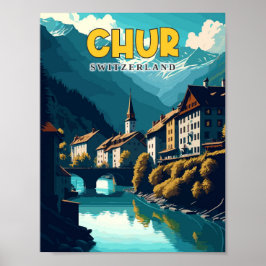 Chur Zwitserland vintage reisillustratie Poster