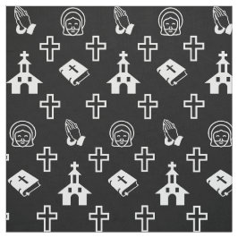 Church Bible Cross Christelijk Jesus Pattern Black Stof