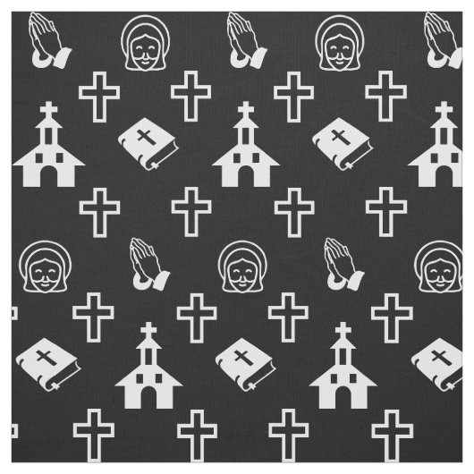 Church Bible Cross Christelijk Jesus Pattern Black Stof (Swatch)