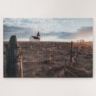 Church Building & Hay Field tijdens Sunset Legpuzzel