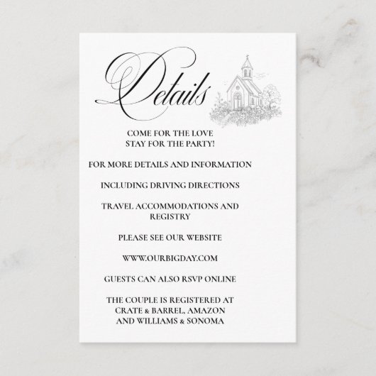 Church Calligraphy Enclosure Card Details Informatiekaartje (Voorkant)