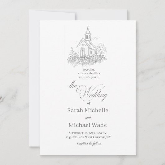 Church Calligraphy Wedding Invitation Kaart (Voorkant)