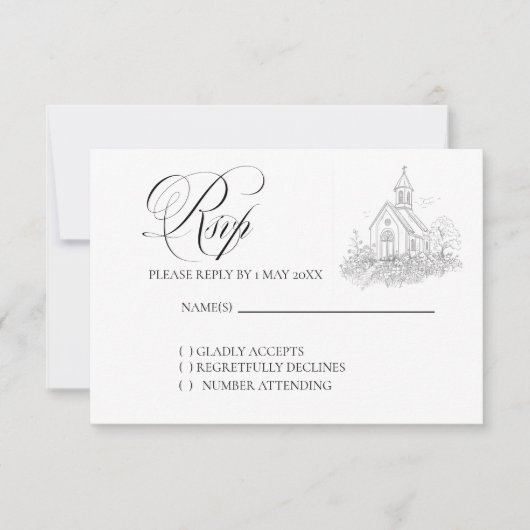Church Calligraphy Wedding RSVP card (Voorkant)