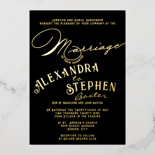 Church Ceremony Celebration, Rustic Script Wedding Folie Uitnodiging (Voorkant)