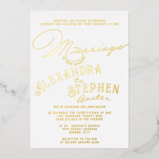 Church Ceremony Celebration, Rustic Script Wedding Folie Uitnodiging (Voorkant)