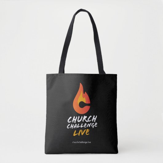 Church Challenge Oranje Flame Black Tote Bag (Voorkant)