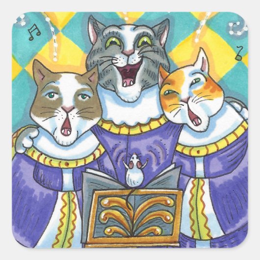 CHURCH CHOIR CATS & MOUSE SINGCHRISTMAS CAROLS VIERKANTE STICKER (Voorkant)