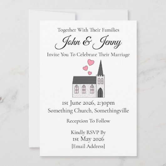 Church Contemporary Wedding Invitation Christelijk Kaart (Voorkant)