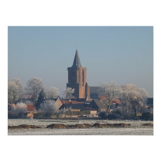 Church Dutch village winter,  Perfect Poster (Voorkant)